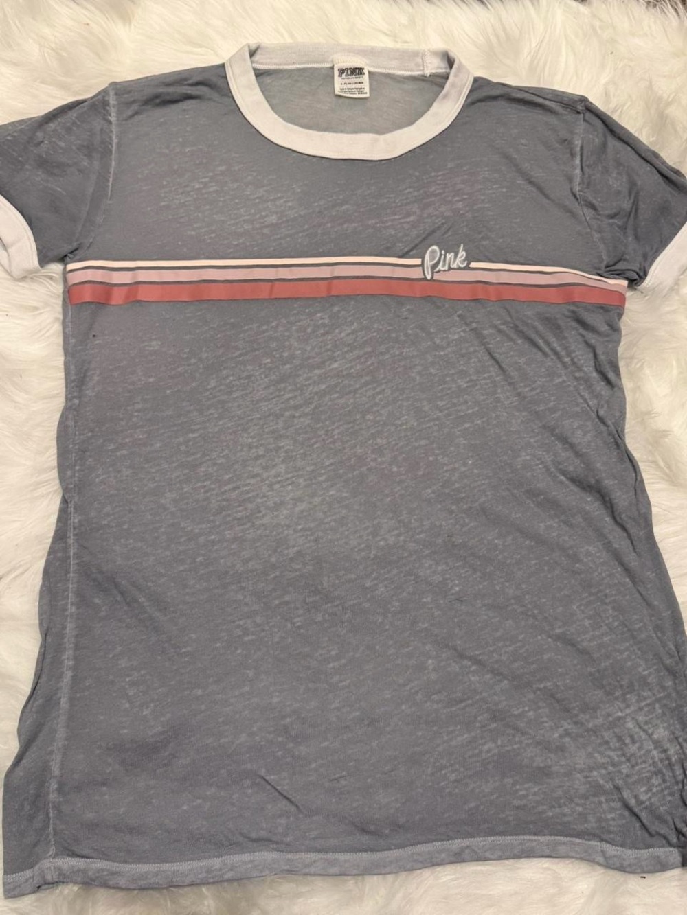 VS PINK Grey Ringer Tee with Pink Stripe